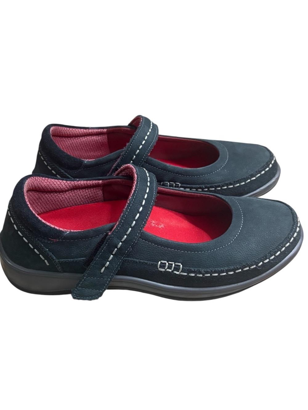 ORTHOFEET Athens Mary Jane Shoes with Red Interior in Dark Blue Size 8.5